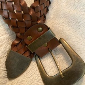 Leather braided belt brown 10